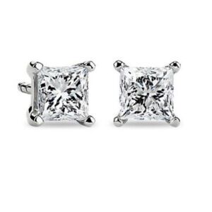 18k White Gold Earrings Princess Cut Square CZ